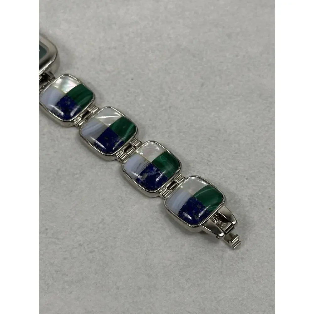 Gem Essence Watch Womens 23mm Square Blue Green White Stone Inlay New Battery